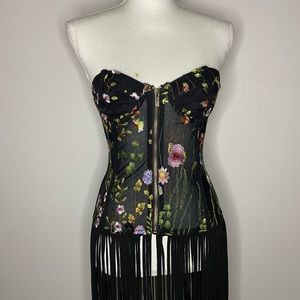 House of CB fringe bustier.